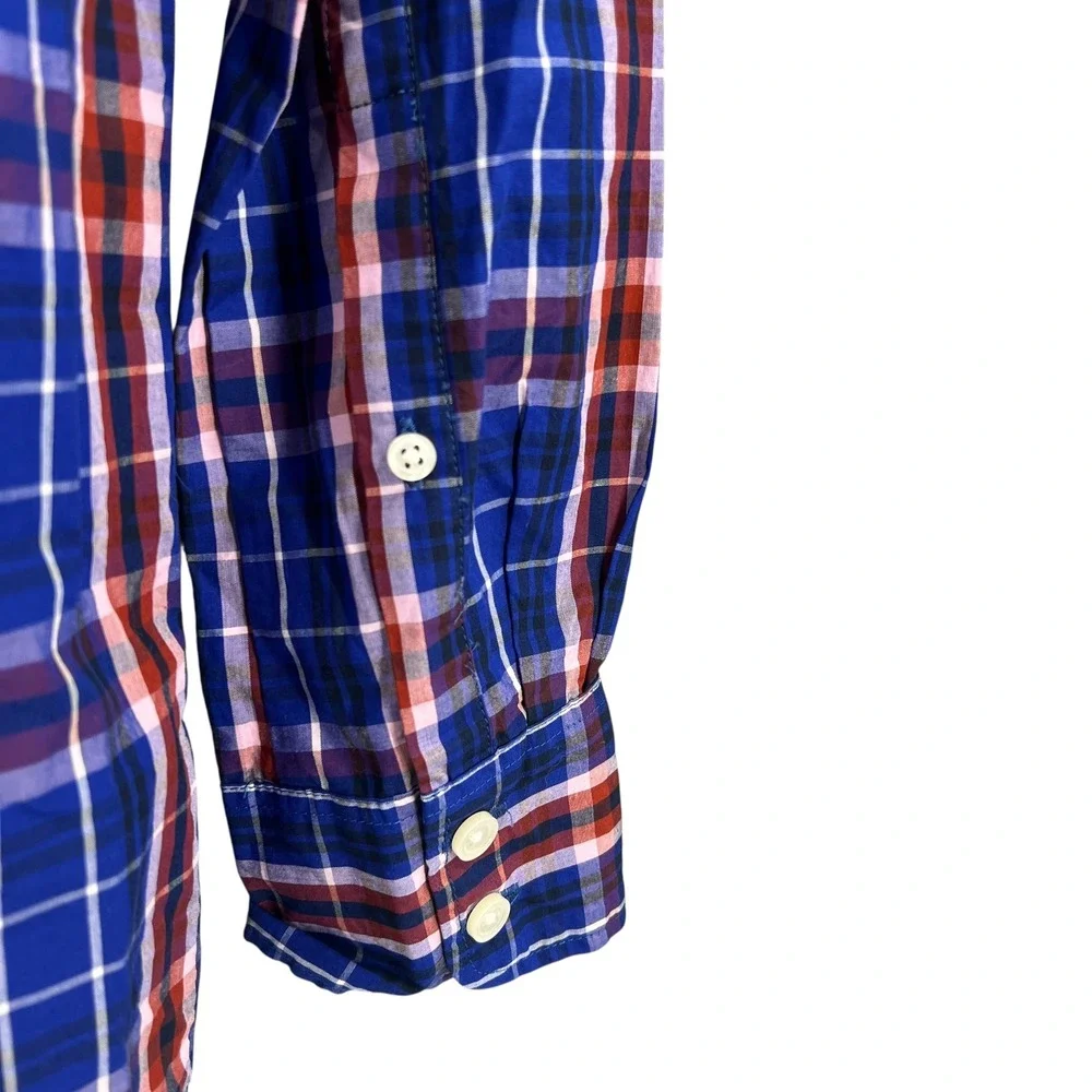 J Crew Womens Blue Red White Plaid Button‎ Up Shirt XS Long Sleeve Cotton